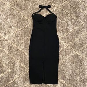 Black bodycon dress with neck detail